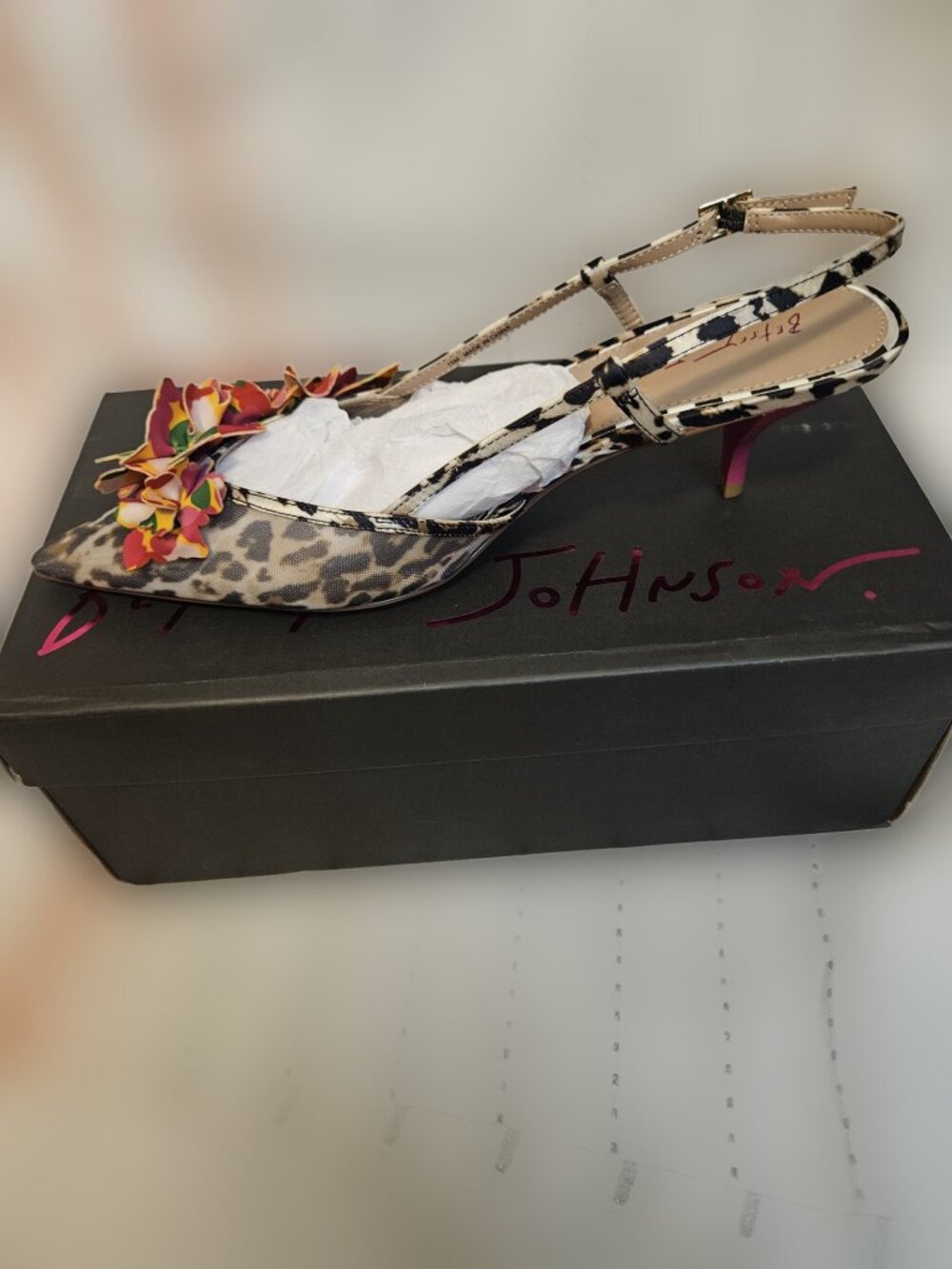 10 Betsey Johnson Baylee Leopard Multi Floral Slingback Heels Size 10 NIB